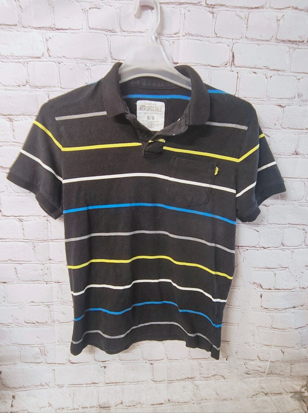 Aeropostale Front Pocket Black Striped Retro Y2K Polo Medium Shirt